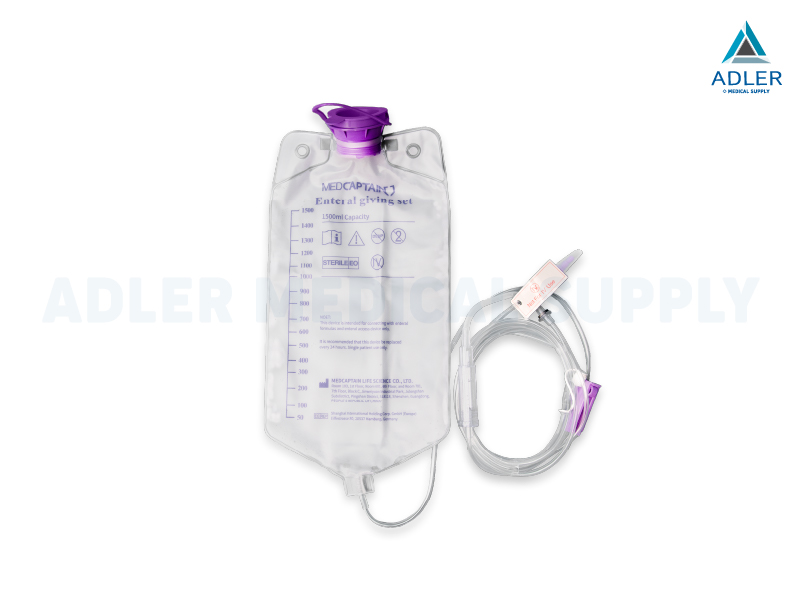 ชุดสายให้อาหารพร้อมถุงสำหรับเครื่องให้อาหาร  (Enteral giving set with bag) ยี่ห้อ Medcaptain