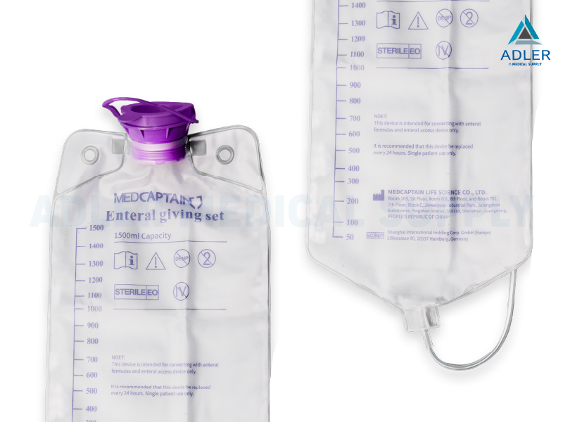 ชุดสายให้อาหารพร้อมถุงสำหรับเครื่องให้อาหาร (Enteral giving set with bag) ยี่ห้อ Medcaptain ชุดสายให้อาหารพร้อมถุงสำหรับเครื่องให้อาหาร (Enteral giving set with bag) ยี่ห้อ Medcaptain
