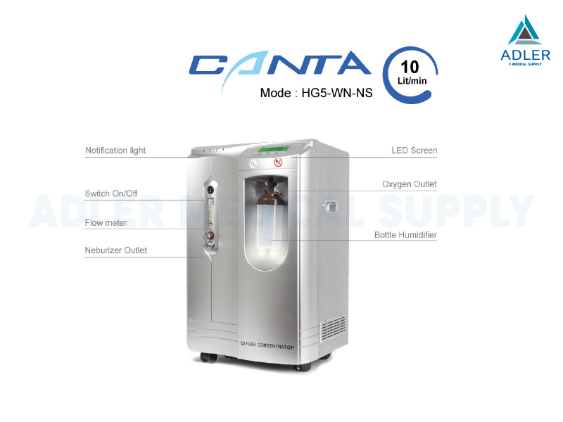 เครื่องเพิ่มความเข้มข้นของออกซิเจน ขนาด 10 ลิตร Canta รุ่น HG5-WN-NS